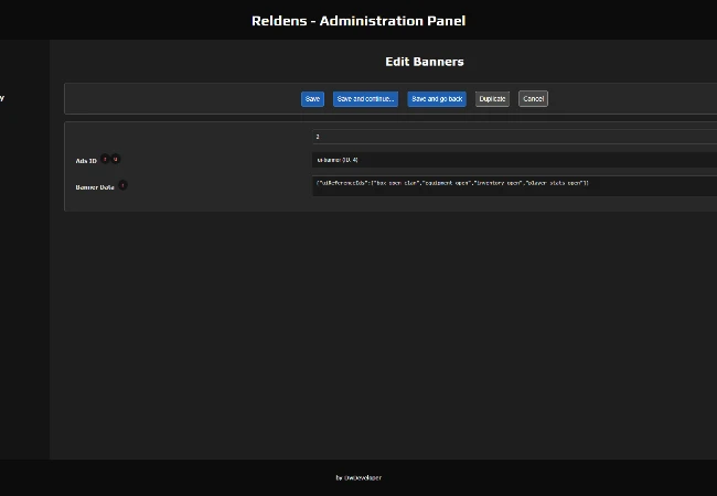 Admin Panel - Banner data of the UI banner