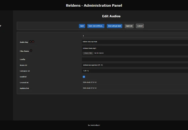 Admin Panel - Room music audio edit form