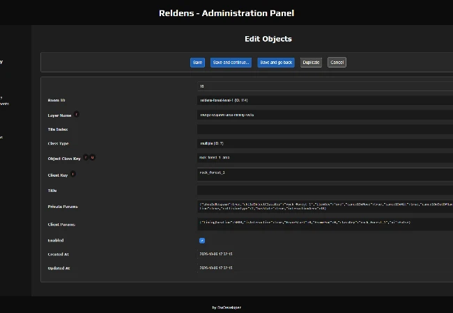 Admin Panel - Mining rocks area object with the multiple class type