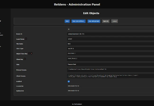 Admin Panel - Treasure chest object