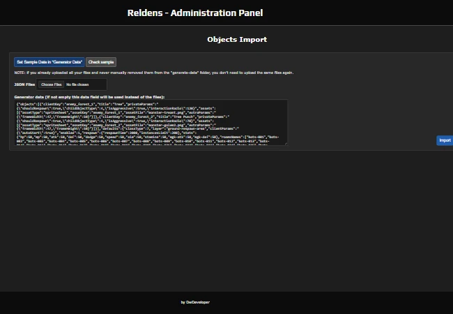 Admin Panel - Objects Import with the sample data set in Generator data