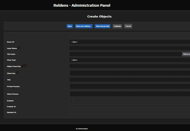 Admin Panel - Create new object form