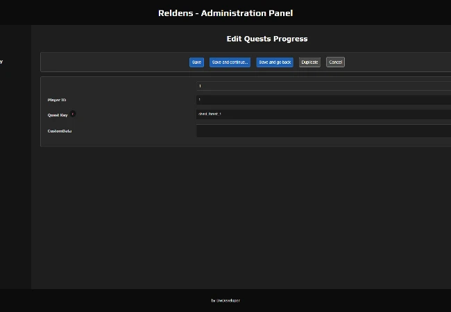 Admin Panel - Quests Progress edit form