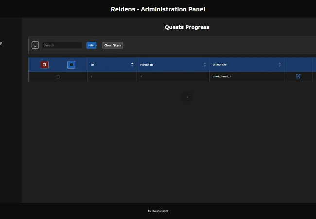 Admin Panel - Quests Progress list with the treasure chest row of a player