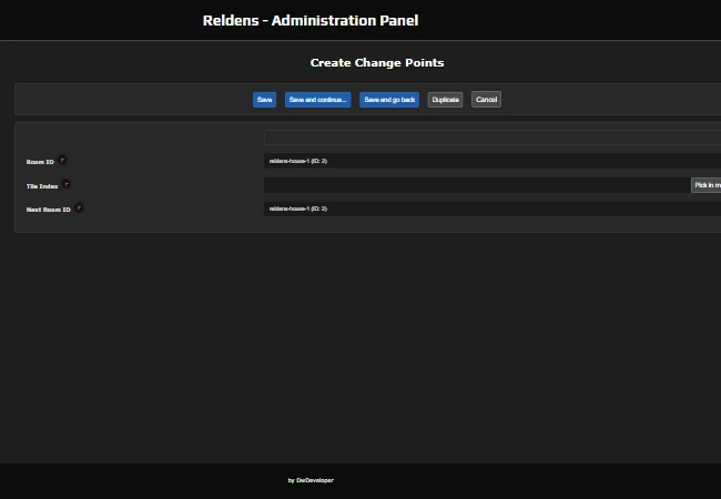 Reldens - Administration panel, create change point