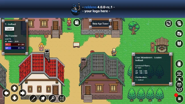 Reldens - Clan box with the connected players and the members